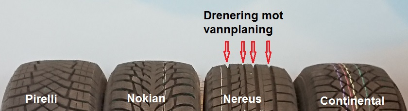 Vinterdekk må drenere mot vannplaning 